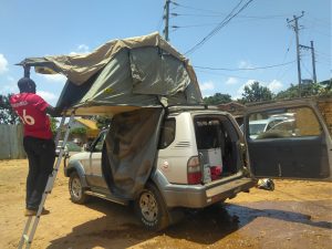 car with a tent